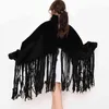 Streetwear Batwing Sleeve Faux Mink Cashmere Spring Jacket Kvinnor Overcoat Turtleneck European Trend Cloak Coats 210510