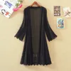 Frauenblusen Hemden Frauen Chiffon Tunika Kimono Strickjacken Spitze Langes Hemd hohl aus losen Damen Strickjacken 2021 Frühlings Sommer Frauen