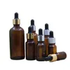 Brązowy szklany guma pipeta do ponownego napełniania Butelka Pusta Essential Oil Dropper Esencja Emulsja Opakowanie fiolki 5ml 10ml 15ml 20 ml 30 ml 50 ml 100 ml