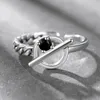 Cluster Rings Luxury Fashion Black Cubic Zirconia Round 925 Sterling Silver Adjustable Ring For Women Men Unisex Delicate Jewelry