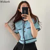 Woherb Summer Short Sleeve O-Neck Single Breasted Women Trend Coat Feminino Chic Button Loose Short Casual Ladies Jacket 210928