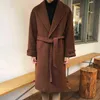 IEFB erkek Koreli Yün Ceket Sonbahar Kış Kalınlaşmış Orta Uzun Yün Ceket Moda Tek Meme Palto Ile Kemer 211122