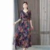 Casual Dresses Retro Floral Strickkleid Herbst 2022 Elegante Frauen V-Ausschnitt Slim A-Line Mode Plus Größe 4XL Weibliche Party Vestidos Y597