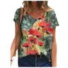 3D Laço Floral Imprimir Mulheres Camisetas Loose Curta Loose Plus Size Tops Fashion Street Ladies V-Neck Summer Tee 210522