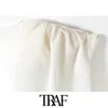 TRAF Kobiety Chic Moda Z Podkładkami Ramki Loose White Mini Dress Vintage O Neck Bez Rękawów Kobiet Suknie Vestidos 210415