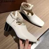 ALLBITEFO di alta qualità in vera pelle cinturino alla caviglia tacchi spessi scarpe da donna casuali di marca scarpe tacchi alti scarpe da donna tacchi 210611