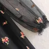 Элегантная сетка Organza Mini платье женщин кружева вышивка см. Через плиссированные сладкие оборками прозрачные короткие ES 210508