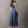 Irregular Silm Denim Dresse Vintage Embroidery with Sashe Elegant Single Breasted Sleeveless Vestido Feminino 210525