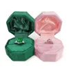 Jewelry Pouches, Bags Antique Octagon Velvet Ring Box Single Display Holder With Lid For Wedding Ceremony