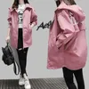 Vår Höst Hooded Trench Coats Kvinnor Casual Harajuku Medium Long Windbreaker Plus Size Kvinna Overcoat Casaco Feminino 210525