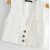 XEASY femmes élégant blanc Streetwear sans manches court gilet femme Vintage mince col en v simple boutonnage décontracté gilet 211120