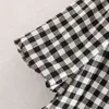 Frauen Plaid Baumwolle Mini Kleider Laterne Kurzarm Casual Knöpfe Sommer V-ausschnitt Urlaub Strand Sommerkleid 210508