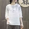 FJE Summer Style Women Tshirt Plus Size Half Sleeve Loose Vintage Broderi Tee Femme Bomull Linen Tshirts Big Tops MGZ2 210330