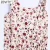 Zevity Women Sweet Floral Print Bow Tied Strap Wide Ben Byxor Jumpsuits Chic Lady Elastic High Waist Casual Slim Rompers DS8307 210603