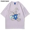 Mäns T-shirt Cartoon Rabbit Print Sommar Kortärmad Hip Hop Oversized Cotton Casual Harajuku Streetwear Topp Tshirts Kläder 210601