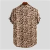 Mäns Leopard Pirnt Shirt Disco Casual Button Down Short Sleeve Hawaiian Shirt Men Tropical Aloha Sexig Beach Wear Chemise Homme 210522