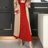 赤いパッチワークボタン女性のためのハイウエストカジュアルミディスカート女性ファッション服春スタイル210521
