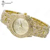 Relógios de pulso hip hop ouro prata luxo mens gelo fora relógios data quartzo com micropave cz strass jóias exclusivas para unisex2985