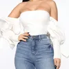 Kvinnor Strapless Wrap Chest Tops One-line Neck Lantern Sleeves Wrapped Short Blouse Top Summer Fashion Shirt Kvinnors Blusar Skjortor