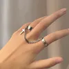 Retro Punk Hip Hop Cross Ring Finger Chain Adjustable Two Link Rings Jewelry Gift Mens Women Gothic Jewelry