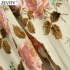 Zevity Women Vintage V Neck Tropical Leaves Print Casual Loose Midi Dress Female Chic Hole Party Vestido Clothes DS4933 210603