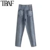 TRAF Femmes Vintage Élégant Effet Lavé Taille Haute Jeans De Mode Zipper Fly Poches Femme Denim Pantalon Casual Cheville Pantalon 210415