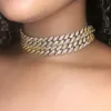 Flatfoosie Gold Silber Farbe Iced Out Strass Bling Choker Halskette Frauen Cuban Link Kette Kristall Halskette Hip Hop Schmuck Y0414