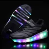 Kids Glowing girls Sneakers with wheels Led Light up Roller Skates Sport Luminous Lighted Shoes for Kids Boys Pink Blue Black X0719