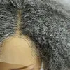흑인 여성을위한 회색 레이스 전면 wiigs 인간의 머리카락 머리카락 곱슬 곱슬 T 부분 글루이지가없는 13x4x1 saltpepper 그레이 가발 130% 밀도