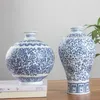 Vasi in porcellana bianca e blu senza smalto, ad incastro, design floreale, vaso in ceramica, decorazione domestica, vasi di fiori Jingdezhen 211103