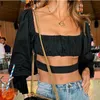 puff sleeve black and white blouse shirt women sexy crop tops summer off shoulder blouse tops blousa femininas chic 210415