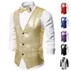 Herenvesten hirigin mannen glanzende pailletten glitter verfraaide blazer jasje vest nachtclub trouwfeest pakken met bowtie