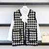 High Quality Houndstooth Faux Mink Fur Women Spring Autumn Single-Breasted Waistcoat Knitted Vest Sleeveless Jacket C-258 211130