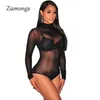 Dames Jumpsuits Rompertjes Teddies Thong Bodysuit 2021 Zwart Wit Naakt Sheer Meseh Lange Mouw Jumpsuit Romper Mini Clubwear en Dames SLEU