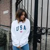 Retro Warm USA Brev Skriv ut Kvinnor Mode Långärmad Hoodie Sweatshirt Harajuku Jumper Hooded Pullover Toppar Casual Loose Coat X0721