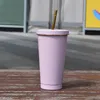 Kahve Kupa Çift Duvar 17 oz / 25oz Sıska Tumbler Altın Kenar Ile Saman ve Kapaklı Yalıtımlı Paslanmaz Çelik Seyahat Kupası Drinkware Su Şişesi Toplu Toptan Express AAA