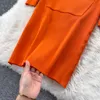 New design women's autumn casual long sleeve hooded knitted bodycon tunic knee length sweater dress solid color