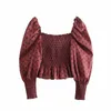 [Deat] Moda Primavera Outono Puff Sleeve Quadrado Collar Polka Dot Long Casual Camisa Feminina 13C227 210527