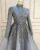 2022 Plus Size Arabic Aso Ebi Silver Luxurious Muslim Prom Dresses Lace Beaded A-line Evening Formal Party Second Reception Gowns Dress ZJ334