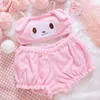 Women Womens Pijamas Anime Cosplay Traje Cute Meninas Kawaii Bra e Panty Set Rosa Branco Veludo Sexy Sleepwear Nightgown 210831