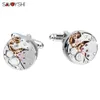 SAVOYSHI Steampunk Cufflinks for Mens Shirt High Quality Silver color Mechanical Watch Movement Cuff links Gift Brand Jewelry