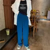 Peacock-blue Slim Straight Retro Large Size Sale Full Length High Waist OL Trousers Chic Solid All Match Pants 210421