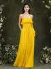 Vestido de dama de honor de gasa amarillo de moda una línea vestido largo de dama de Honor boda de verano hecho a medida BM3101