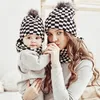 2pcsLot Christmas Mother Kids Hats and Scarfs Warm Knited Babies Beanie Hat Plaid Knitting Xmas Bonnet Kid Scarves New Years Wint2854718