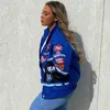 Blauw Casual 3xl Baseball Jacket Sport Stijl Lente En Herfst Gedrukte Brief Lange Sleevetrench Vrouwen Bomber 211025