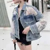 Lato z długim rękawem Duży rozmiar Janowie Kurtki Damskie Płaszcz Luźne Koronki Perspektywa Perspektywa Top Jacket Ladies Denim 210506