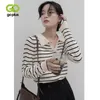 Sweter GOPLUS czarne paski topy ponadgabarytowe kobiety swetry i swetry vintage jumper dzianina górna femme sweter mujer c11642 211007