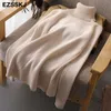 Gruby dzianiny damskie wysokiej szyi sweter sweter sweter z turtleneck jesień zima podstawowe swetry Slim khaki kurtka 210922