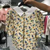 Korobov New Chic Colletto Peter Pan Camicette da donna Estate manica corta Stampa floreale Blusas Mujer Camicie vintage dolci 2a529 210430