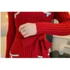 Winter Dress Women Knitted Sweater Sexy V-Neck Christmas Vestidos Long Sleeve Casual Lady Free Belt 210520
